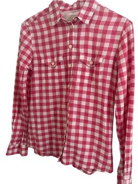Banana Republic Pink and White Linen Blend Button-Up Shirt